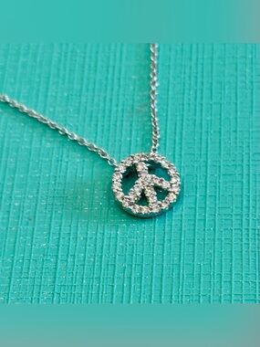 925 Silver Crystal Peace Sign Necklace